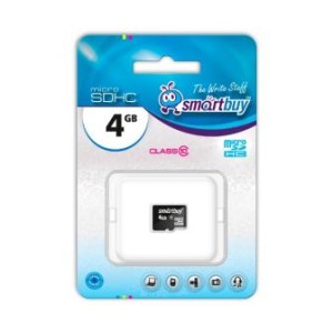 Карта памяти micro SD 4 GB  Class 10 Smart Buy с адаптером