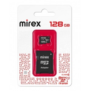 Карта памяти micro SD 128 Gb Mirex class 10 с адаптером