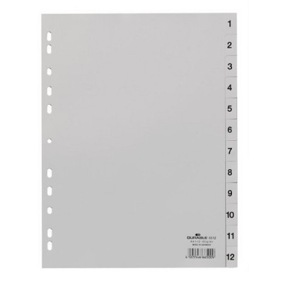Разделитель Durable, А4, пластик, 1-12, серый