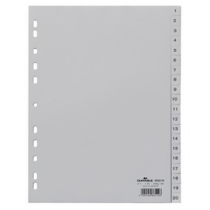 Разделитель Durable А4, пластик, 1-20, серый