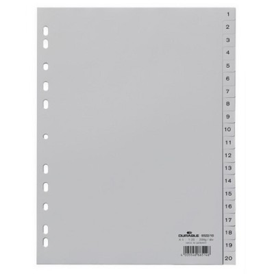 Разделитель Durable А4, пластик, 1-20, серый