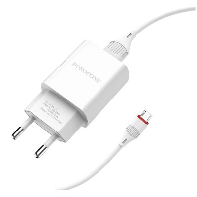 СЗУ BOROFONE BA20A 1USB 2,1A + кабель microUSB white